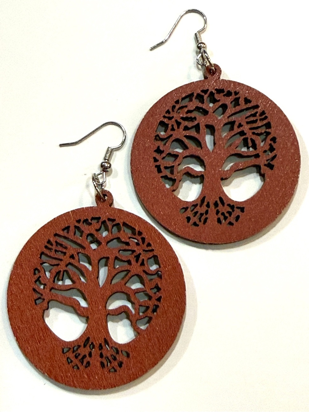 Rust Brown Tree of Life Laser Cut Round Drop Earrings - NWOT